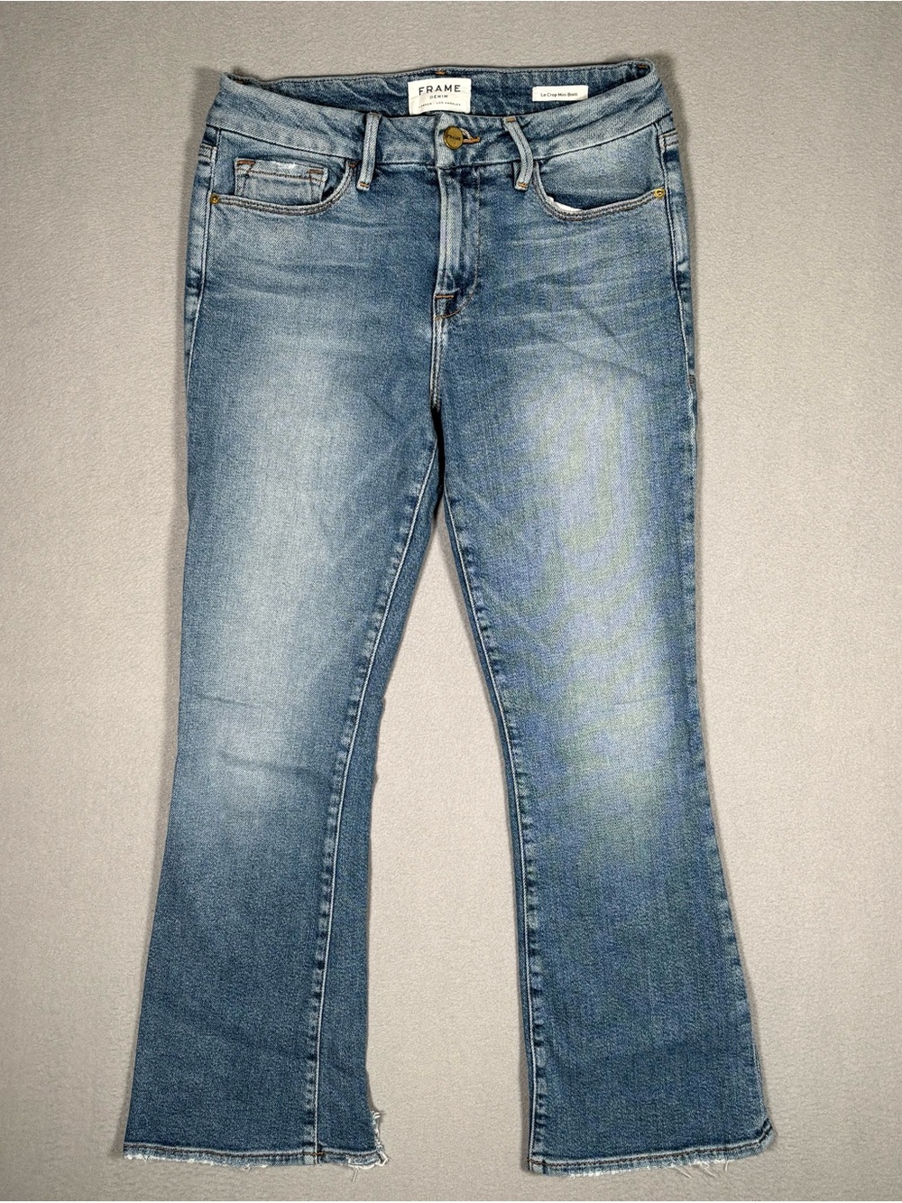 Frame Denim Le Crop Mini Boot Jeans Women’s Size 26 Blue Medium Wash Distressed